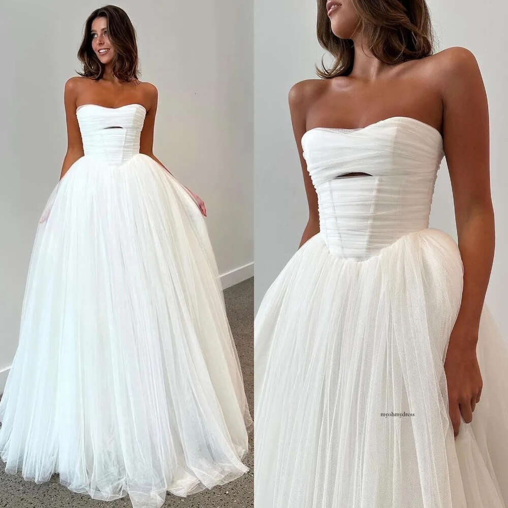 Boho A Line Dress For Bride Strapless Tulle Wedding Dresses Bridal Gowns Vestidos Novia Bodice Backless Countries Robe De Mariage 0515