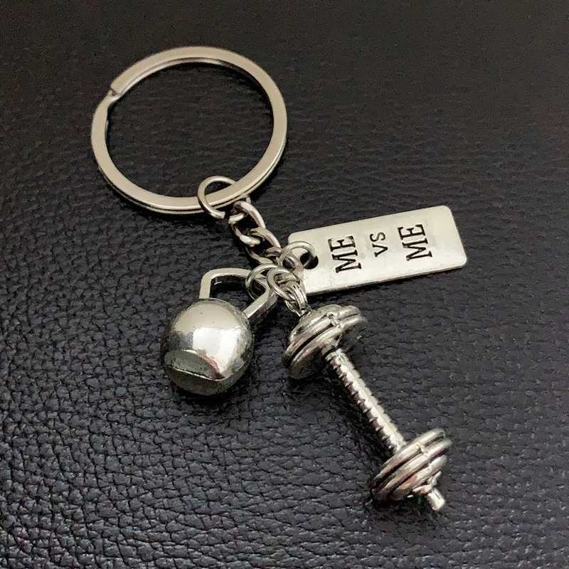 Keychains Lanyards 1pc Strength Sports Barbell Dumbbell Charm Weight Fitness With Words Gym Crossfit Keyring Keychain Gifts For Man Y240510