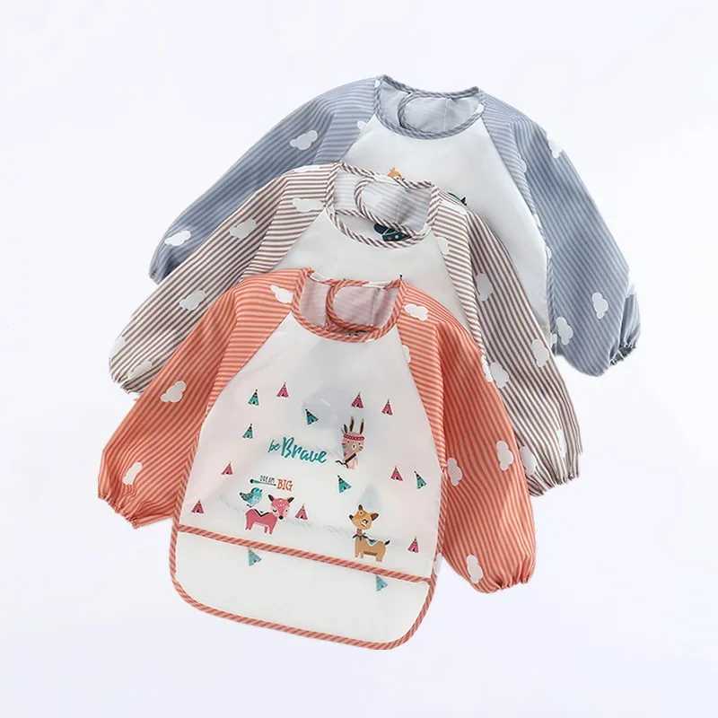 Bibs Burp Cloths Baby Bibs Cute Colorful Cartoon Waterproof Bib Infant Eating Children Drawing Long Sleeve Pocket Apron Self Feeding Baby 0-3YL4812