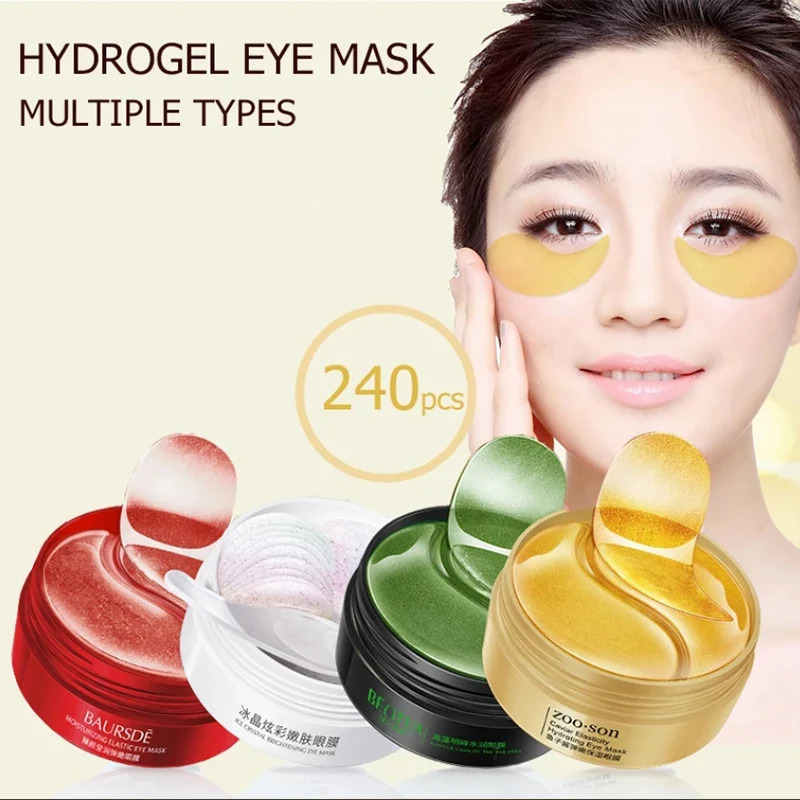 240pcs=120pairs Eye patches Hyaluron Acid Gold Seaweed Black Pearl Hydrating Moisturizing Crystal Collagen Gel Eye Mask 240514