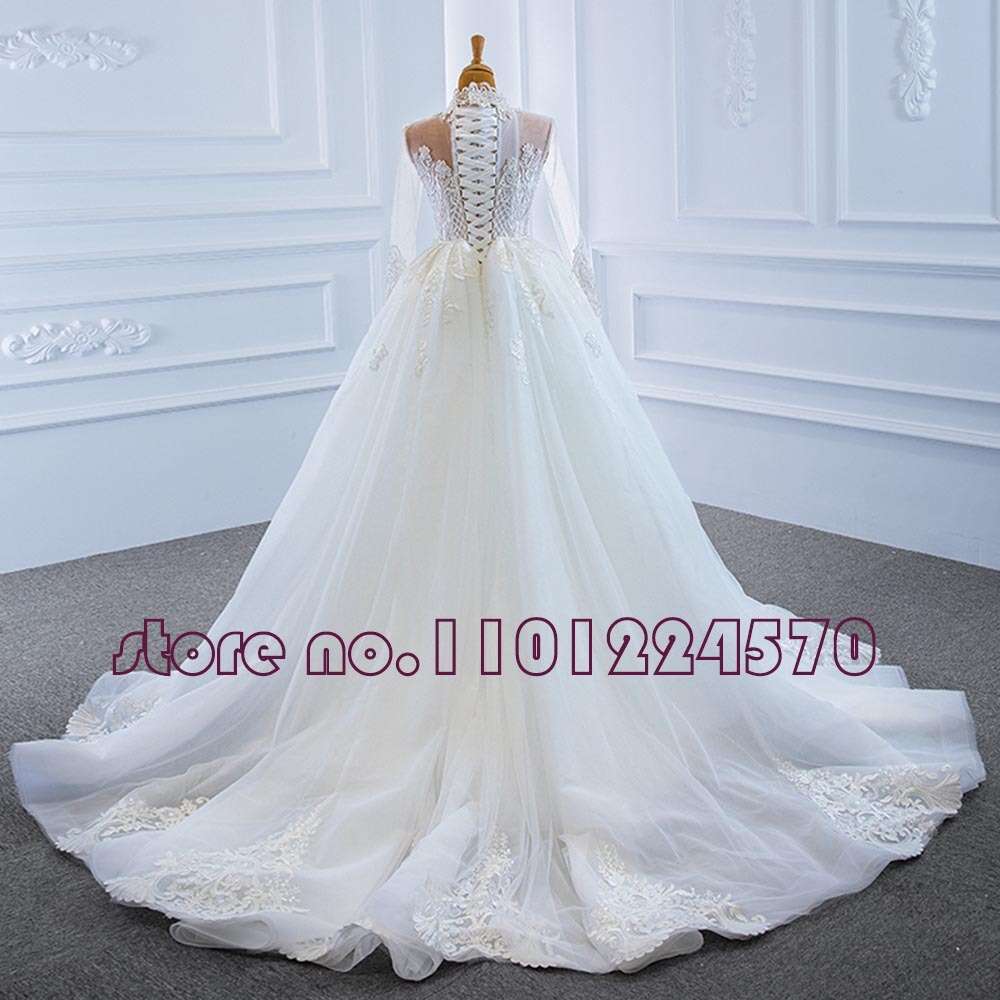O-Neck Lace Up Back Long Sleeve Pearls Appliques 2 Pieces Mermaid Wedding Dress With Detachable Train Vestido de Noiva Sereia