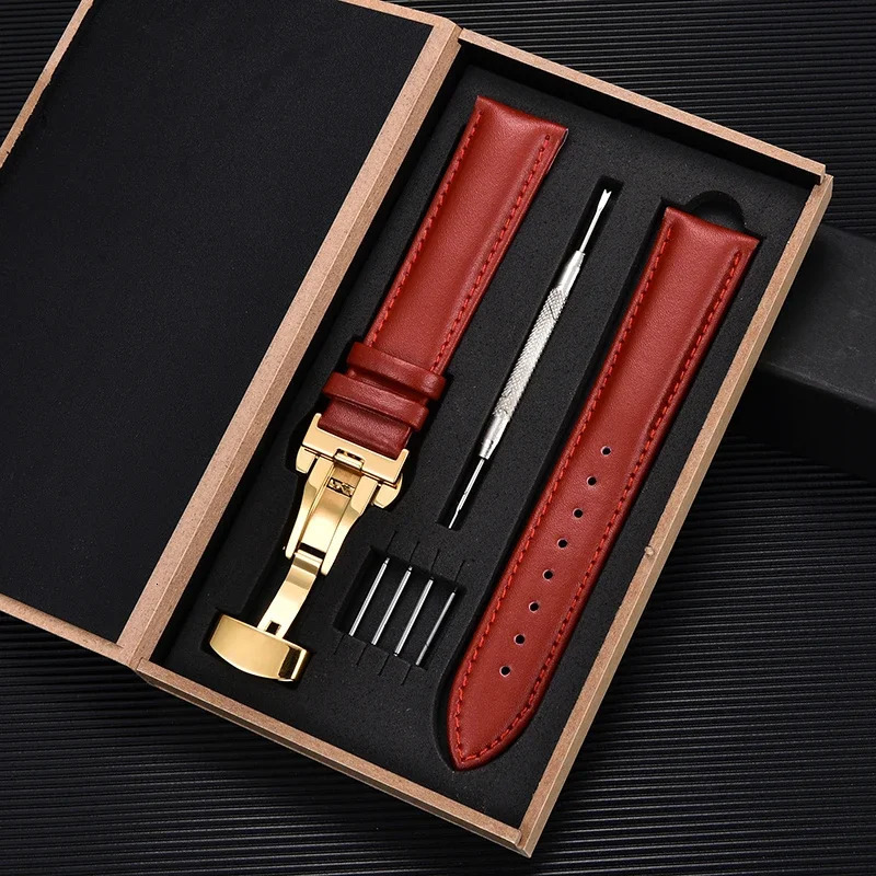Calfskin Leather Watch Band with Butterfly Buckle 18mm 20mm 22mm 24mm Watchbands Watches Accessories Men Women Wrist Straps 240515