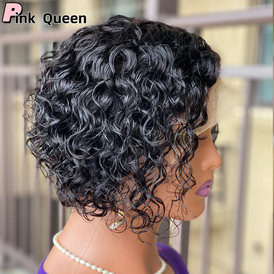 Curly pixie cut frontal wigs human hair Silky Curly Hair Lace Front Wig Brazilian Virgin Human Hair 13x4 Full Lace Wigs for Women Natural Color