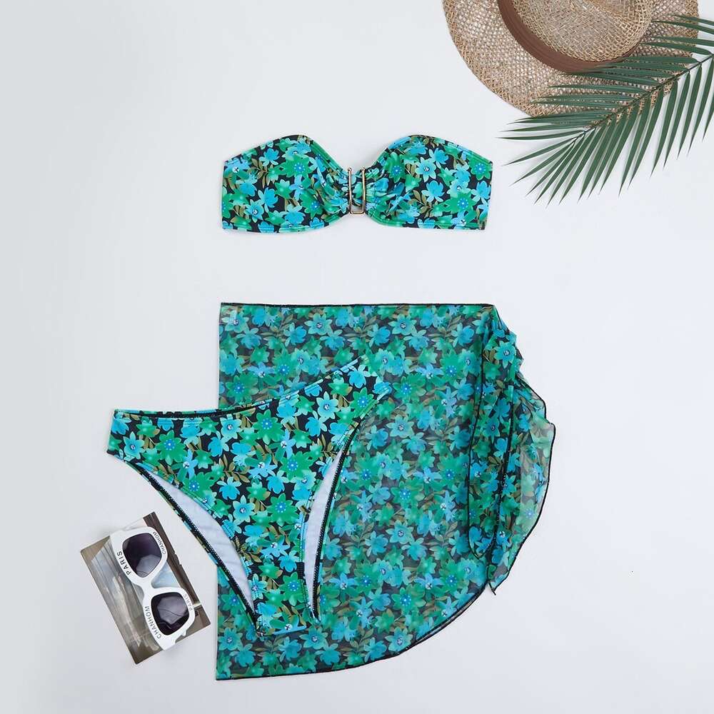 Ddmytiger Women S Split Metal U Shaped Bikini BIKINI Three Piece Printed Swimwear H