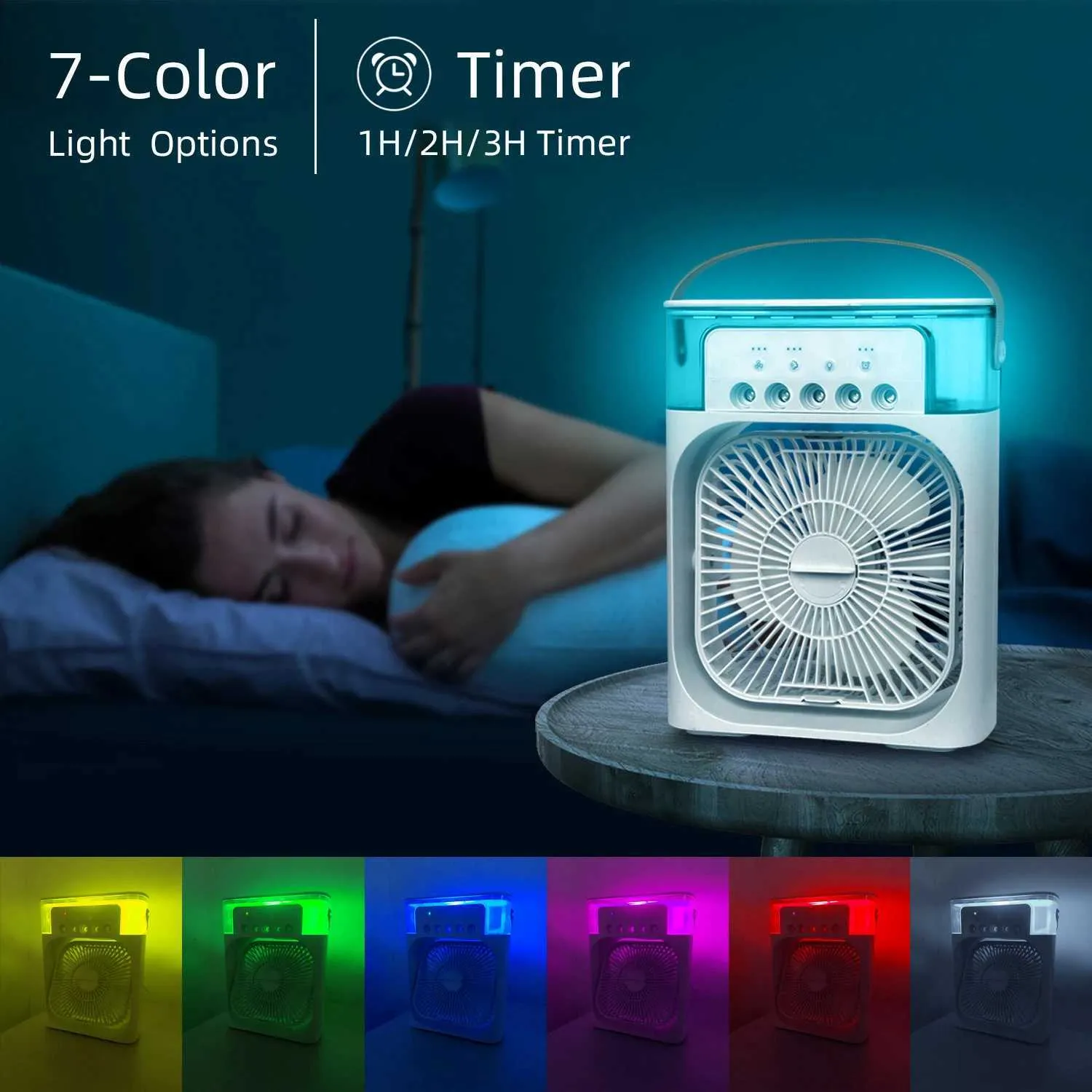 Electric Fans Electric Fan Mini Air Conditioner For Water Cooling In Portable Room Fan 5 Desktop USB Spray 7 Color LED Humidification Lamp