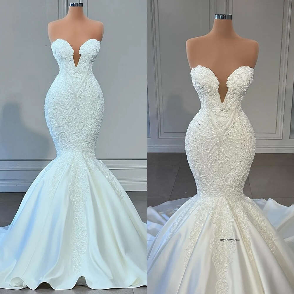 Gorgeous Lace Mermaid Dresses Sweetheart V Neck Wedding Dress Appliques Sweep Train Robe De Mariee Bridal Gowns 0515