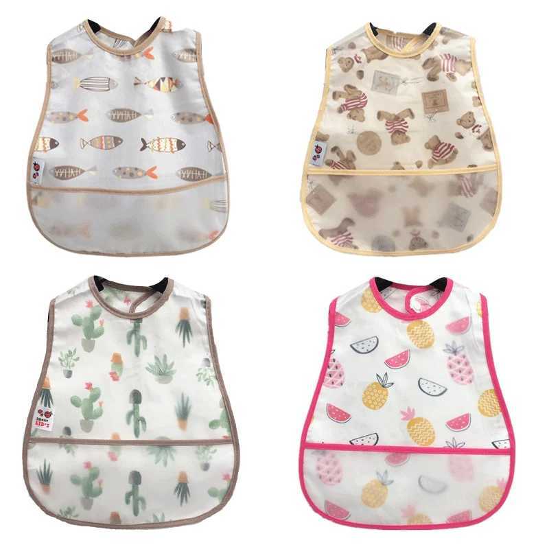 Bibs Burp Cloths 2023New Cartoon Pattern EVA Waterproof Pocket Lunch Feeding Bibs Adjustable Baby Bibs Cute Children Baby Apron Kids Burp ClothsL4812
