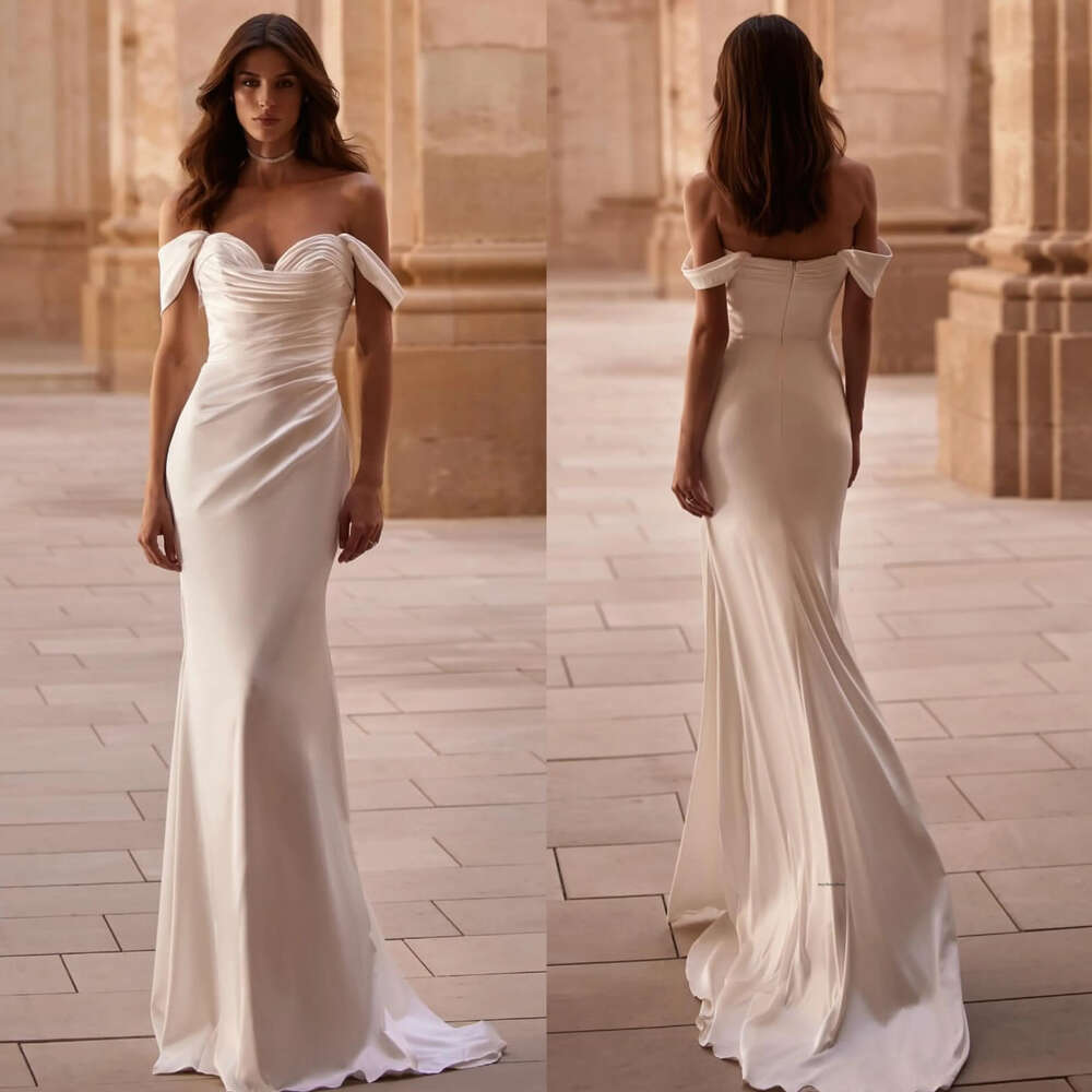 Milla Nova Chart Mermaid Wedding Dress Pleats Off Shoulder Wedding Dresses Bridal Gowns Satin Sweep Train Designer Boho Robe De Mariage 0515