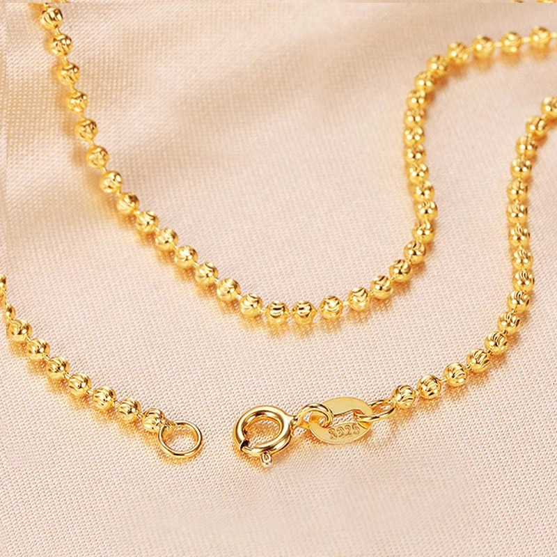 Pure 925 Sterling Silver Starlight Diamond Chain Necklace for Women S925 2mm Scimitar Ball Beads Collar fit Pendant DIY Jewelry 240515