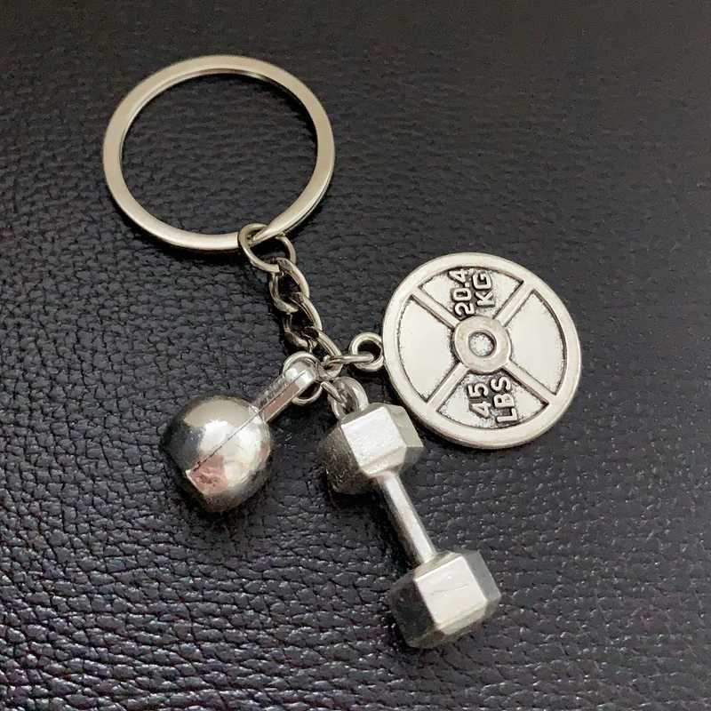 Keychains Lanyards 1pc Strength Sports Barbell Dumbbell Charm Weight Fitness With Words Gym Crossfit Keyring Keychain Gifts For Man Y240510