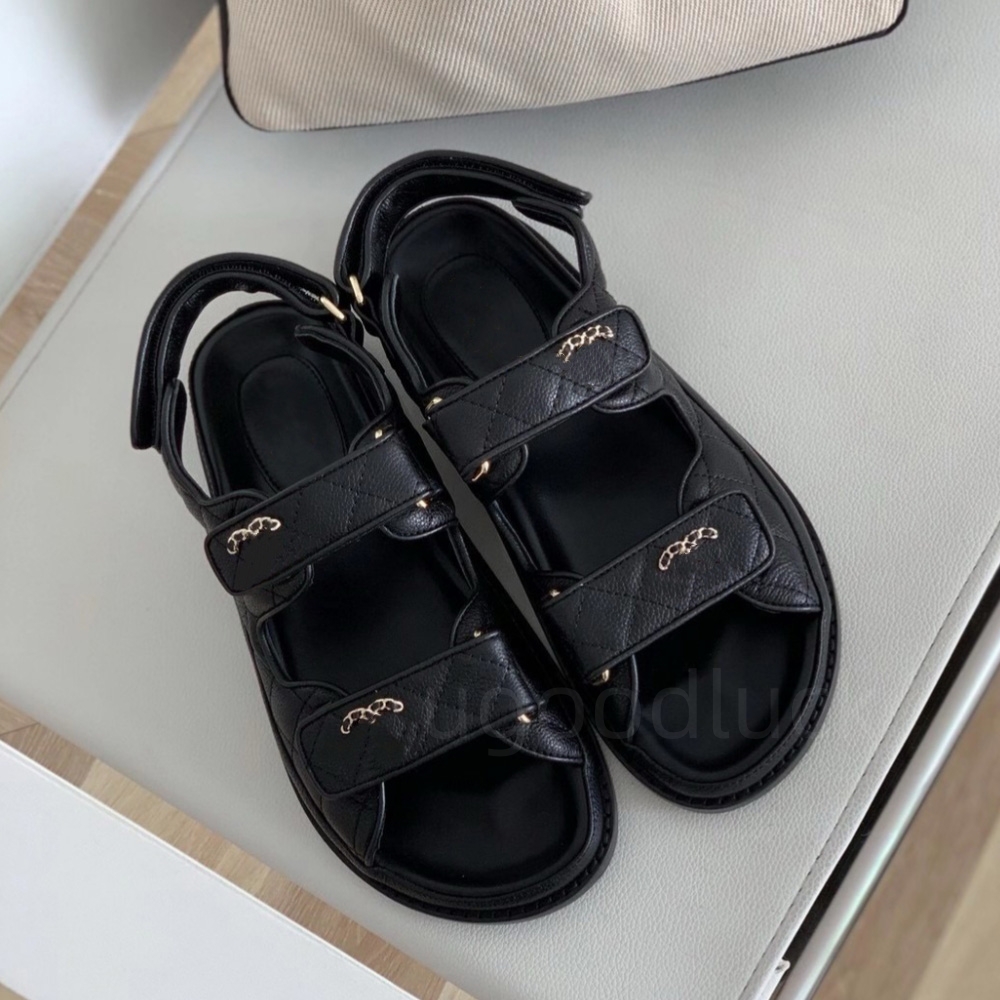 Designer Women Sandals Shoe Size 35-42 High Quality Womens Slides Crystal Calf Leather Casual Shoes Quilted Platform Summer Beach Slipper