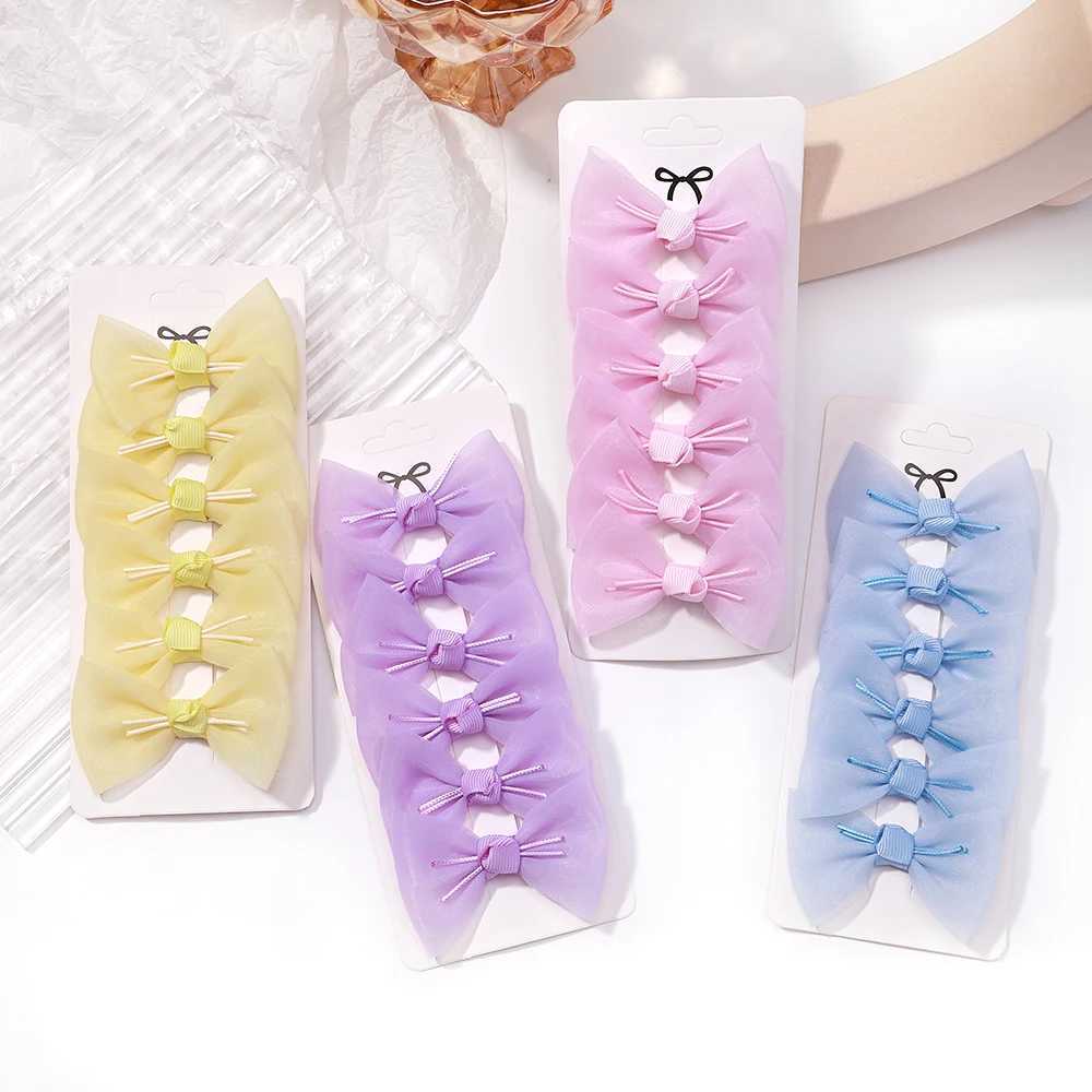 Hair Accessories 6Pcs Solid Color Bows Hair Clip for Girl Cloth Lace Sweet Hairpin Hairclips Gauze Jojo Bowkont Barrettes Baby Hair Accessories