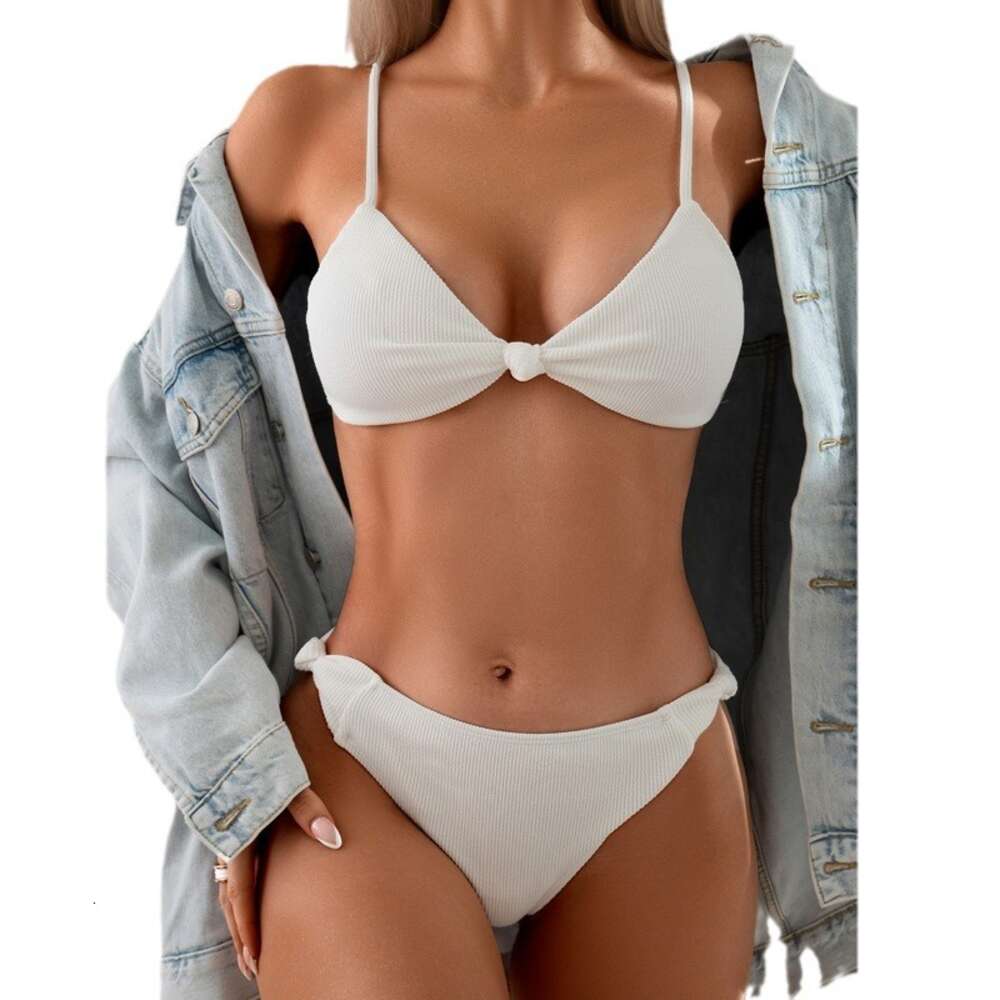 ddmytiger Pure white split body swimsuit women s three point bikini sexy pure tight fitting and slimming H