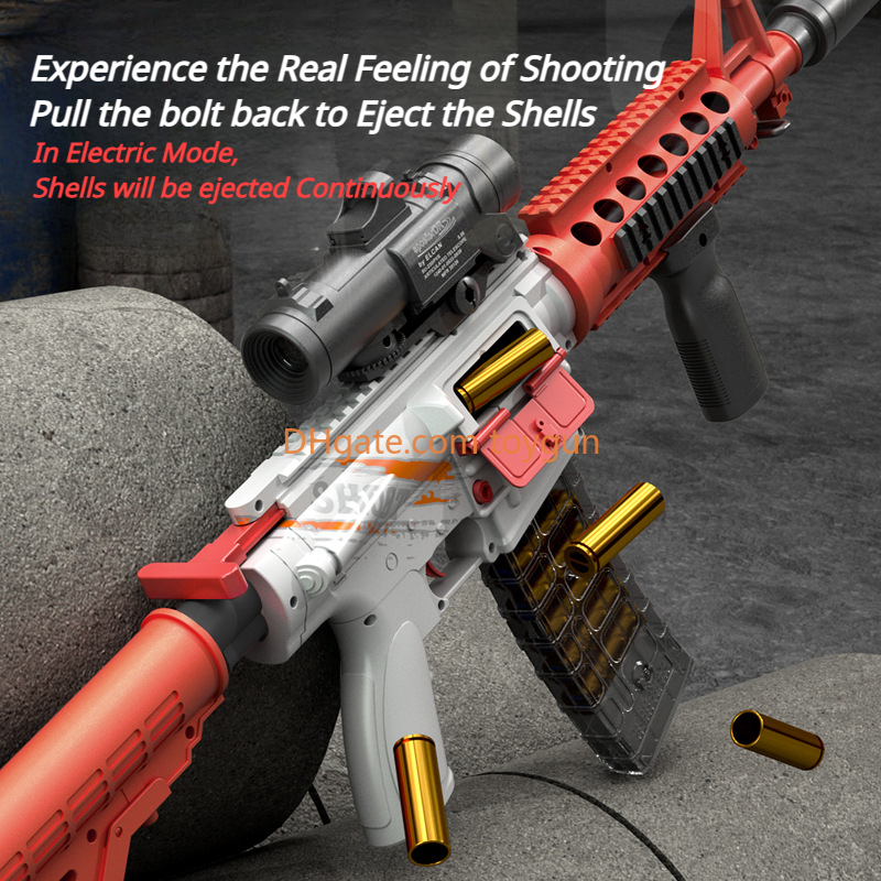 DIY M416 Soft Bullets Rifle Toy Gun Detachable Shell Ejected Launcher Automatic Manual Dual Mode Continuous Firing With Scope Outdoor Cs Pubg Game Pro