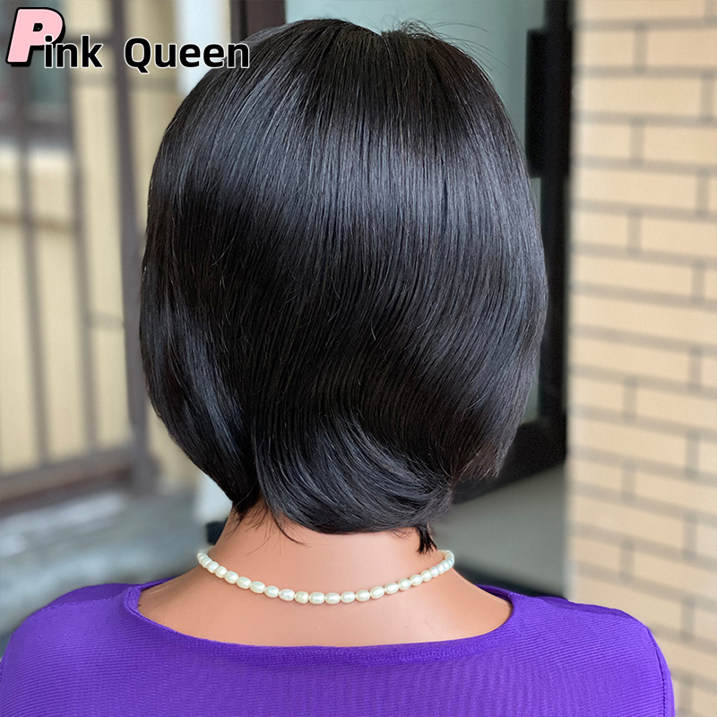 13x4 Pixie Cut Lace Front Wigs Human Hair 150 Density Bouncy Straight hair 6inch Natural Black fashion Lace Front Wig