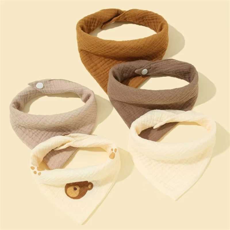 Bibs Burp Cloths Baby Bib Soft Breathable Drool Bib Cotton Burp Cloth Snap Bibs Infant Teething Bib Print Neck Scarf Nursing Supply 5PCSL4812