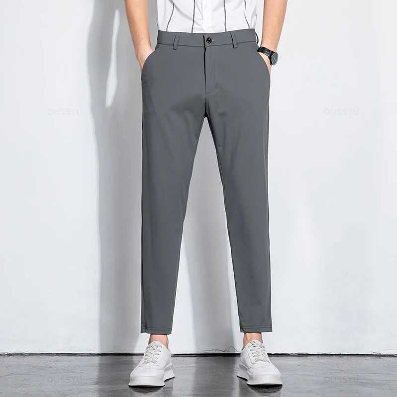 Men's Pants Summer Stretch Ankle-Length Suit Pants Men Thin Business Solid Color Slim Casual Formal Office Trousers Male Plus Size 28-38 Y240514N