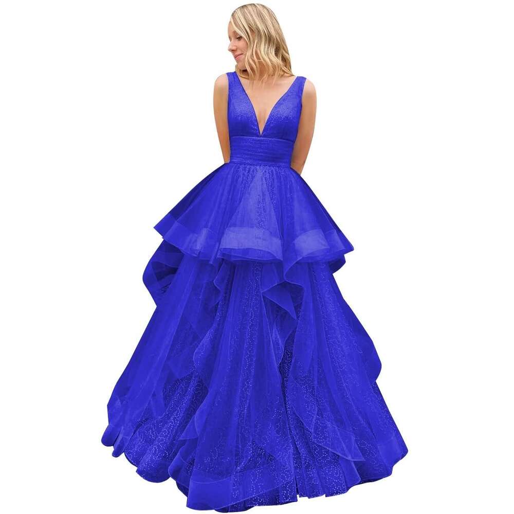 V Neck Layered Ruffles Prom Dress Tulle Ball Gown for Women Princess Quinceanera Dresses 2023 prom AMZ