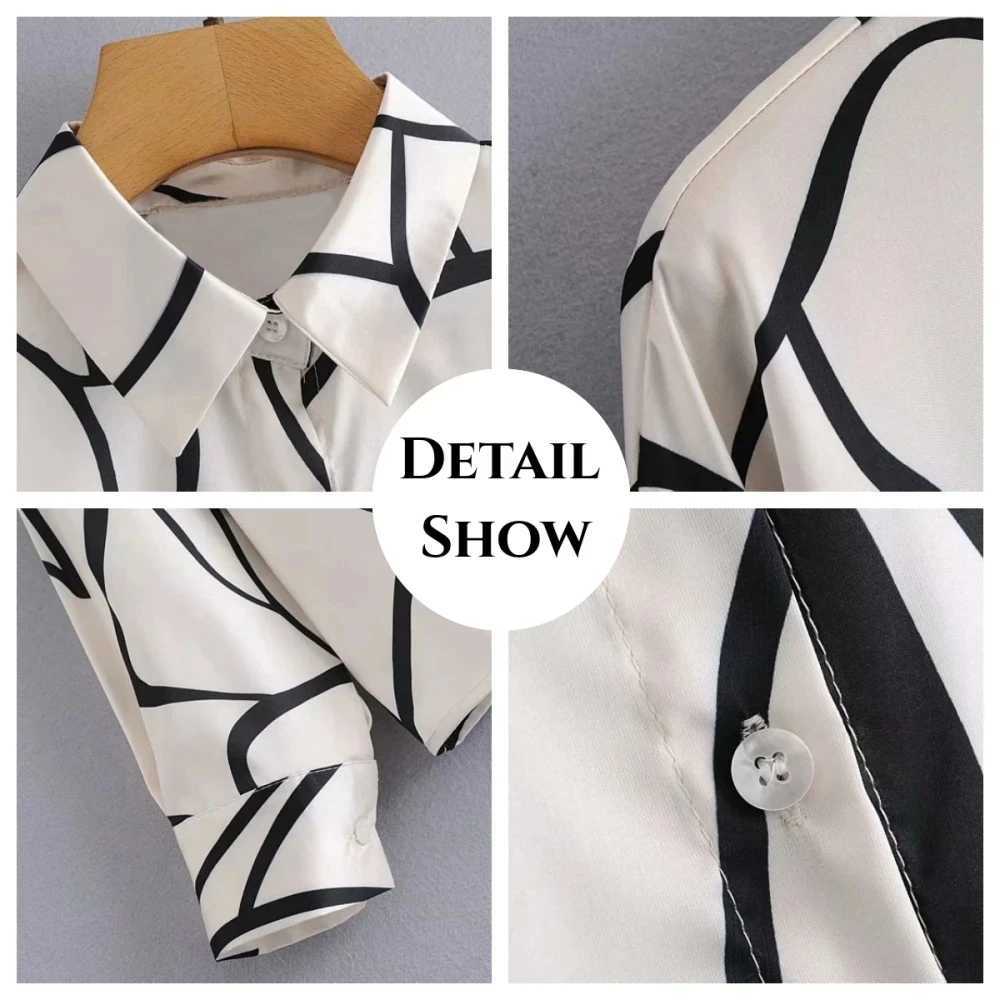 Women's Blouses Shirts 2024 New Womens Shirts Blousesgeometric Stripe Printing Elegant Women Blouse Long-Slved Female Clothing Tops Camisa Y24051