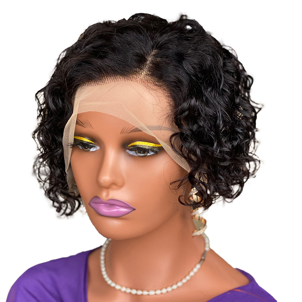 Curly pixie cut frontal wigs human hair Silky Curly Hair Lace Front Wig Brazilian Virgin Human Hair 13x4 Full Lace Wigs for Women Natural Color