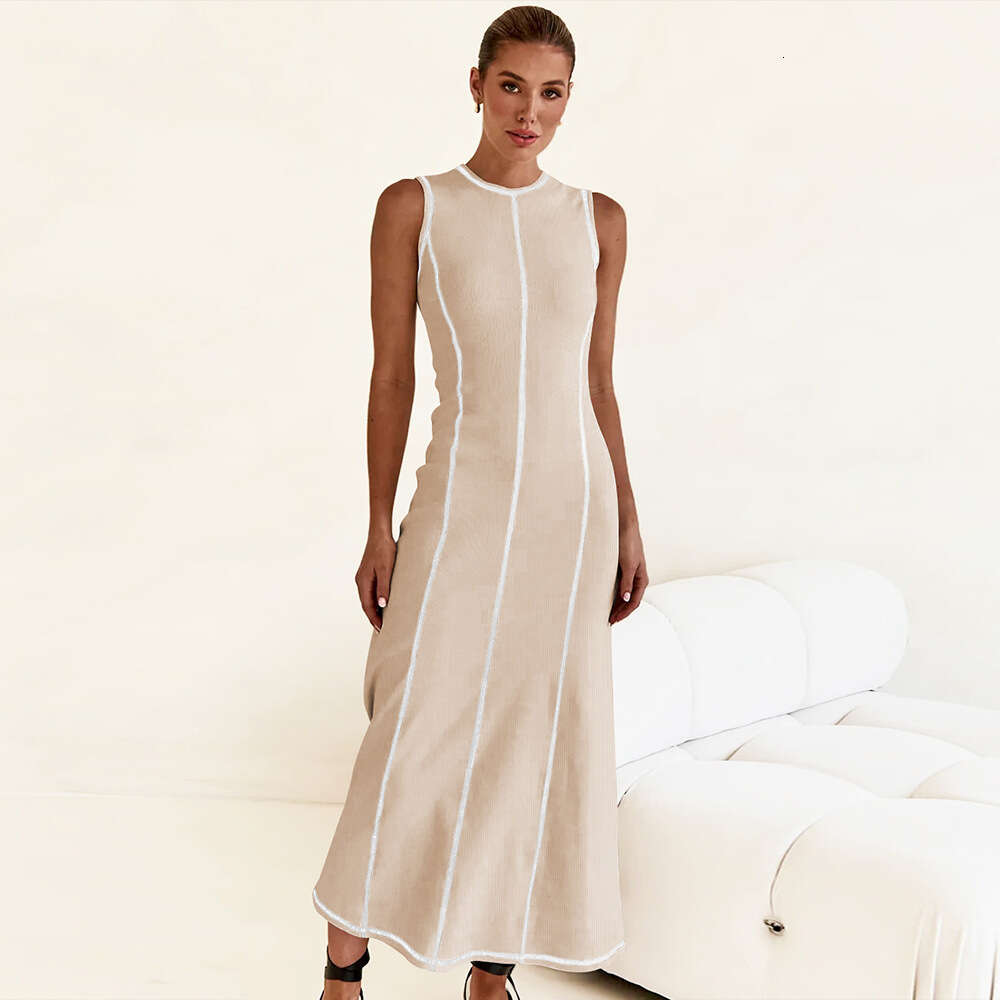 Y2K New Design Feel Knitted Long Round Neck Sleeveless Women's A-line Skirt French Dress F51532 ddmySept