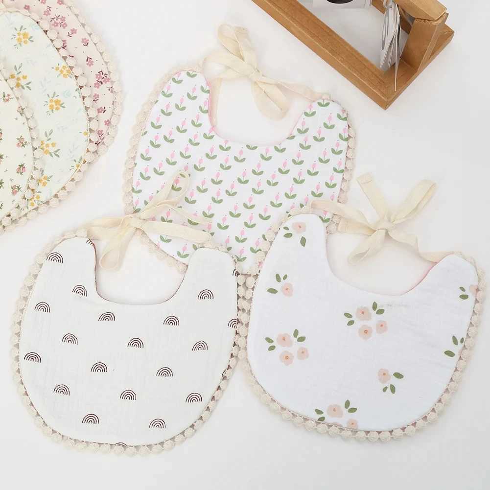 Bibs Burp Cloths Muslin Cotton Baby Boys Girls Bibs Double Side Flower Rainbow Print Saliva Towel Infant Feeding Burp Cloth Kids Adjustable ScarfL4812