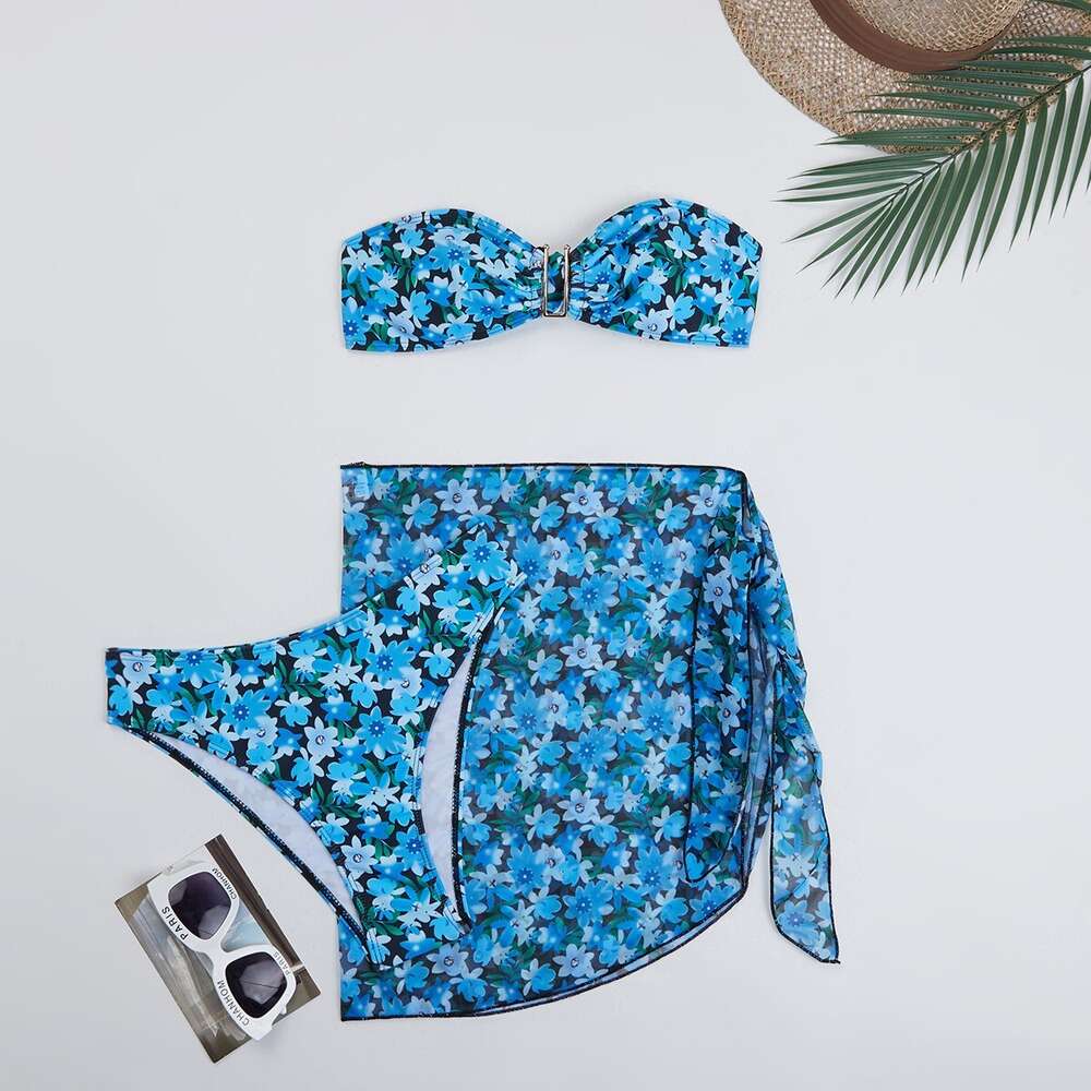 Ddmytiger Women S Split Metal U Shaped Bikini BIKINI Three Piece Printed Swimwear H