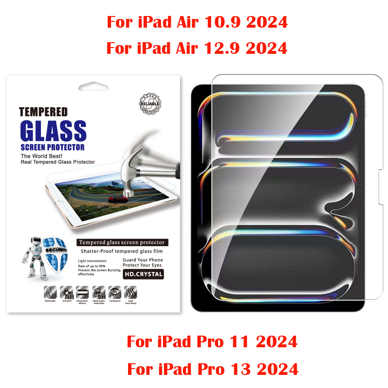 0.3mm 9H Hardness HD Tempered Glass Screen Protector Film For iPad 10th Air 10.9 12.9 Pro 11 13 2024 Air4 10.2 10.5 9.7 Mini 2 3 5 6 Table Gass Film i