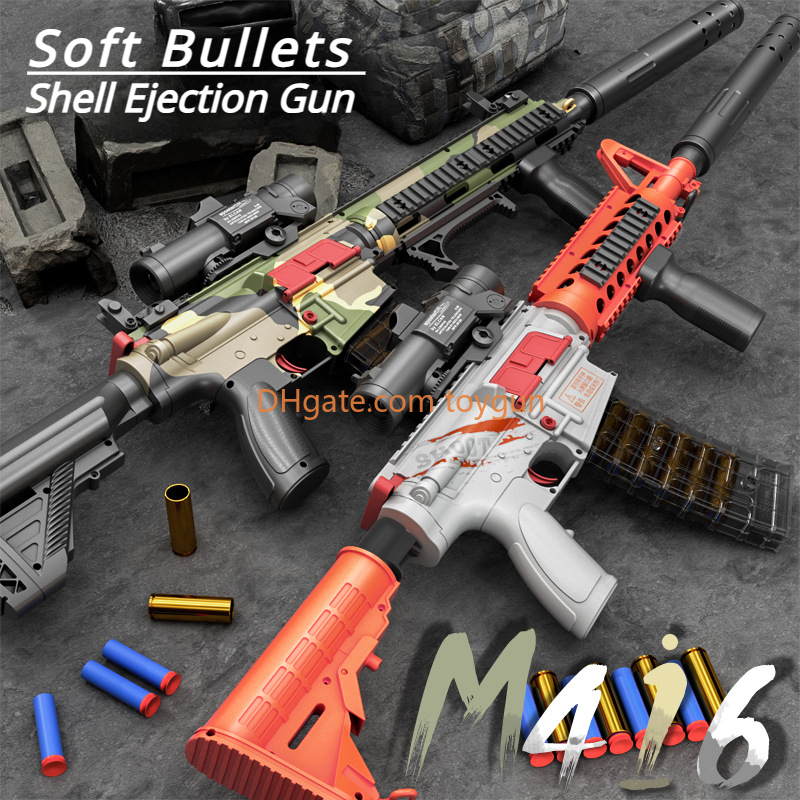 DIY M416 Soft Bullets Rifle Toy Gun Detachable Shell Ejected Launcher Automatic Manual Dual Mode Continuous Firing With Scope Outdoor Cs Pubg Game Pro