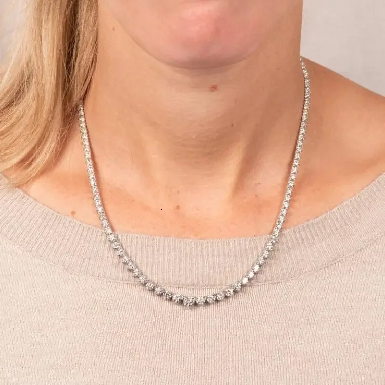 White Gold Plated 925 Sterling Silver Cubic Zirconia Diamond Necklace Drop Women Jewelry Crystal Riviera Necklaces Whole 240515