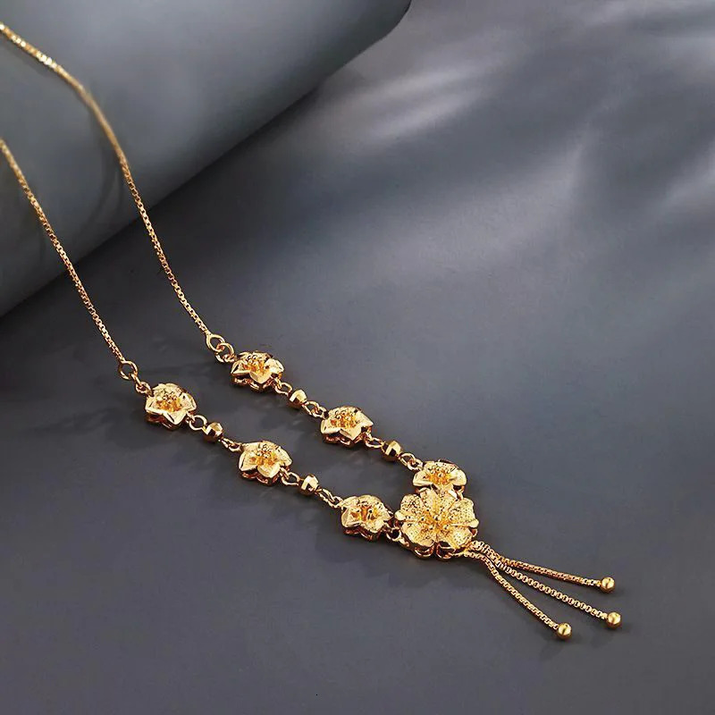 MxGxFam Blooming Flowers Pendant Necklaces For Women Wedding Jewelry Dubai 24 k Pure Gold Plated Good Quality 240511