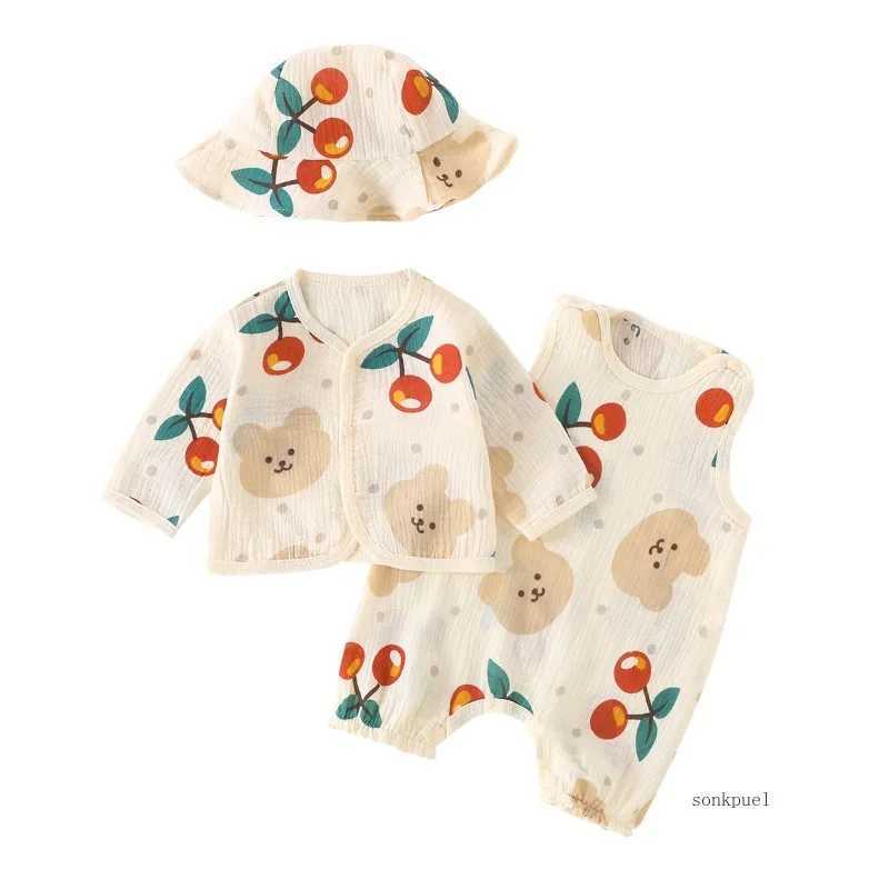 Clothing Sets 1-3PC Baby Set Romper +hat +coat Summer Thin Pure Cotton Newborn Air Conditioning Outerwear Boys Girls Kid Cardigan Top Coats