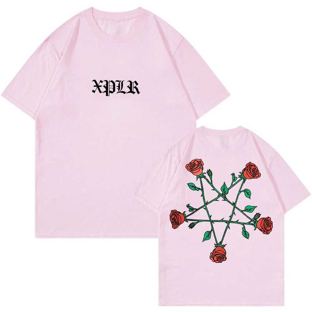 Men's T-Shirts XPLR Sam and Colby Pentagram Roses T 2024 New Crewneck Short Slve Strtwear Women Men T-shirt Couple Clothes T240515