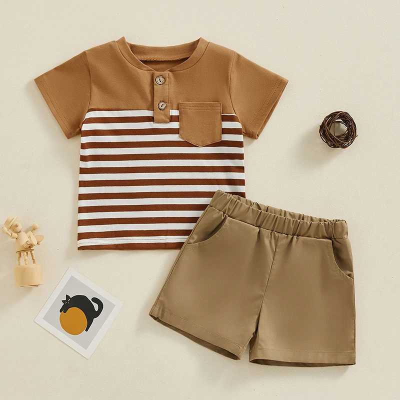 Clothing Sets 0-36months Toddler Boys Summer Outfits Contrast Color Stripe Buttons Pocket T-Shirts Tops And Shorts Baby Boys 2pcs Clothes Set