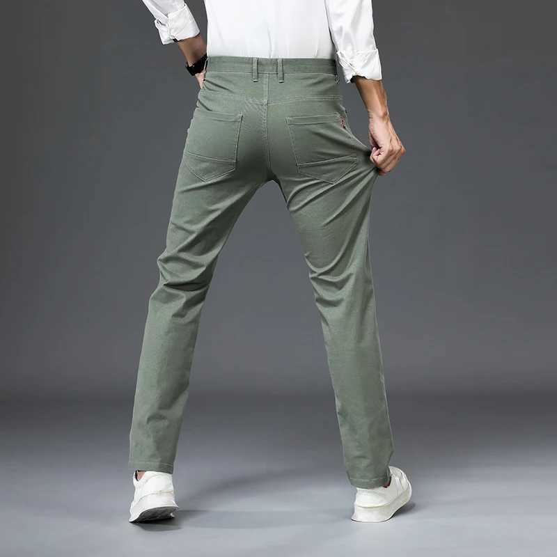 Men's Pants 2024 New 98%Cotton Casual Pants Men Solid color Business Fashion Slim Straight Fit Chinos Gray Autumn Winter Brand Trousers Male Y240