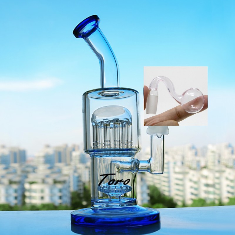 Blue 14mm male joint with bowl pieces thick glass Bong heady oil rigs glass bongs water pipes recycler dab percolator burner 18mm