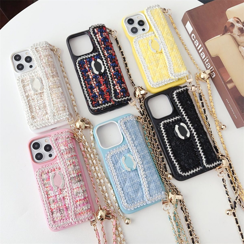 y Textile Phone Cases Womens Iphone 15 14promax 14plus 13pro 12 Letter Designer Mens Womens Letter Iphone Cases With Crossbody Chain S25221