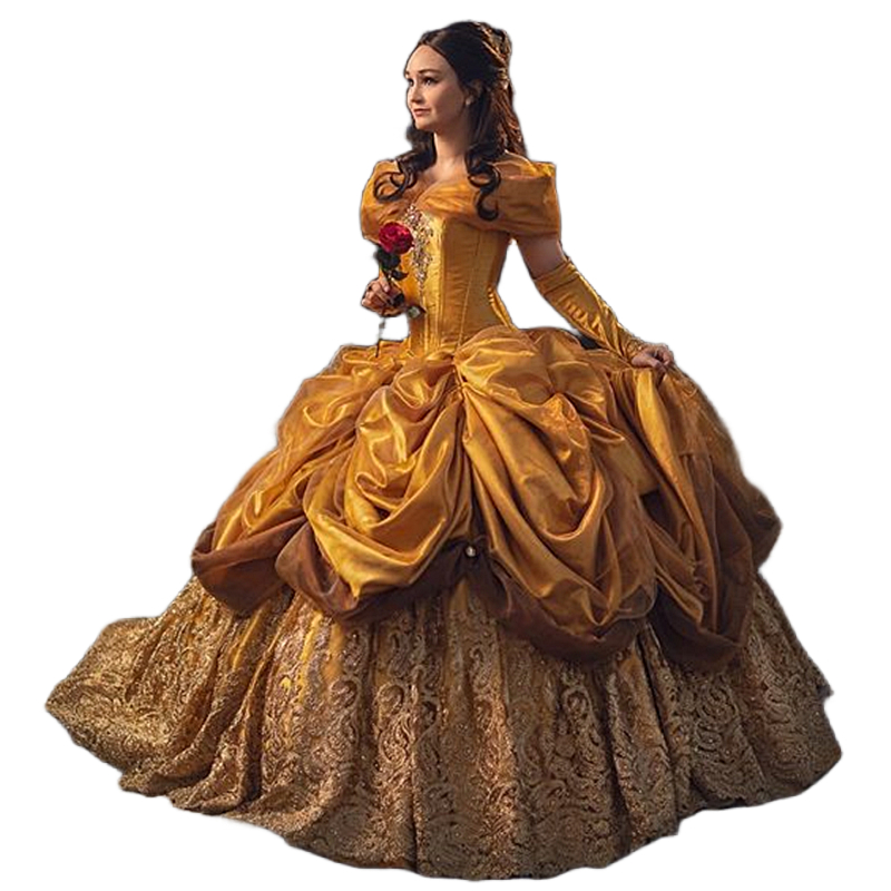 Princess Gold Quinceanera Dresses Off The Shoulder Corset Ruched Lace And Satin Floor Length Vintage Ball Gown Prom Cosplay Special Occasion Dress Swe
