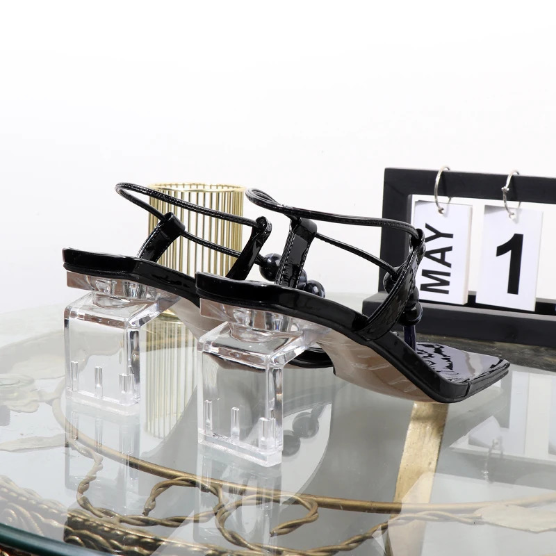 Beaded sandals summer toe clip transparent high-heeled womens shoes Western fashion banquet heeles sandals string of beads 240514