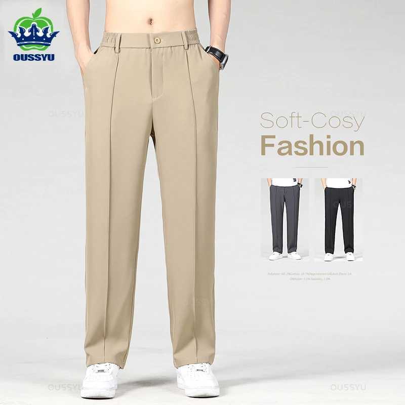 Men's Pants Spring Summer Mens Stretch Casual Pants Business Elastic Waist Trousers Male Khaki Loose Straight Pant Clothing Plus Size M-4XL Y2405