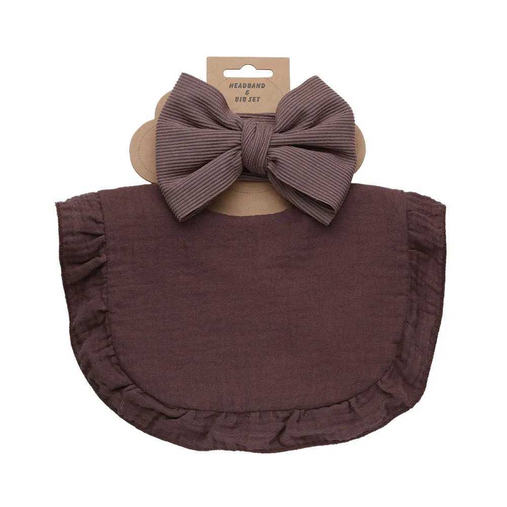 Bibs Burp Cloths 2Pcs/Lot Ribbed Baby Bibs Hair Bows Headbands for Baby Boys Girls Ruffled Flower Saliva Towel Feeding Burp Cloth Scarf HeadwearL4812