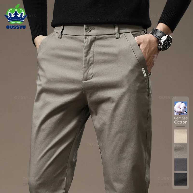 Men's Pants New High Quality Combed Cotton Casual Pants Men Thick Solid color Business Fashion Straight Fit Chinos Gray Brand Trousers Male Y2405