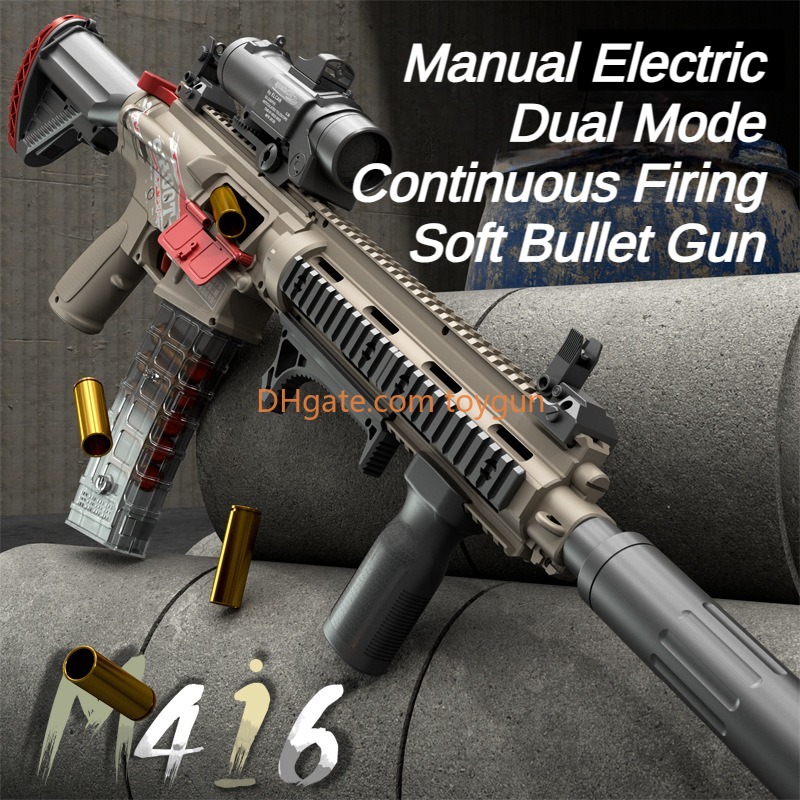 DIY M416 Soft Bullets Rifle Toy Gun Detachable Shell Ejected Launcher Automatic Manual Dual Mode Continuous Firing With Scope Outdoor Cs Pubg Game Pro