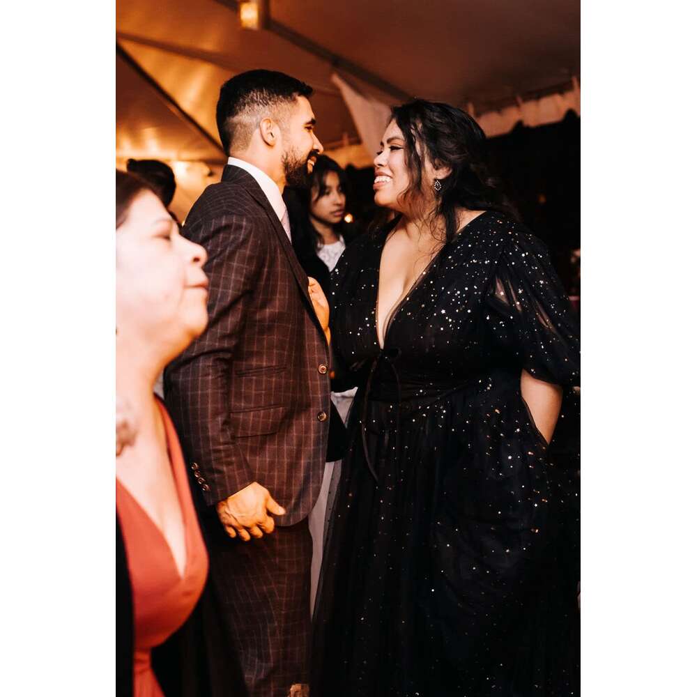 Starry Tulle Puffy Sleeve Prom Dress A Line Split Formal Long Sparkle V Neck Ball Gown Evening Party Gowns prom AMZ