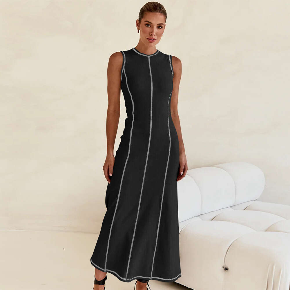 Y2K New Design Feel Knitted Long Round Neck Sleeveless Women's A-line Skirt French Dress F51532 ddmySept