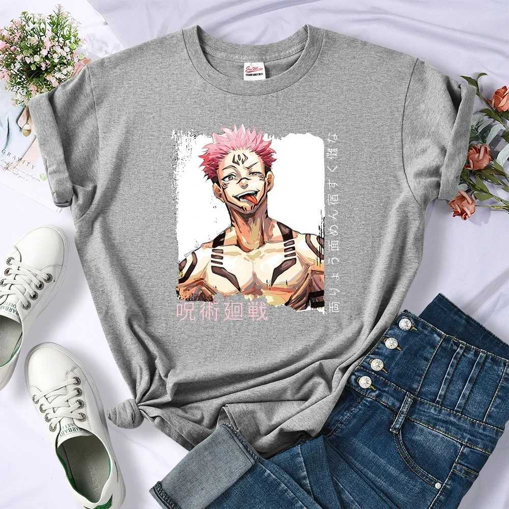 Men's T-Shirts Anime Jujutsu Kaisen Ryomen Sukuna Womens T-Shirt Breathable Casual T Shirts Summer Soft Crop Top Strt Hip Hop Short Slve T240515