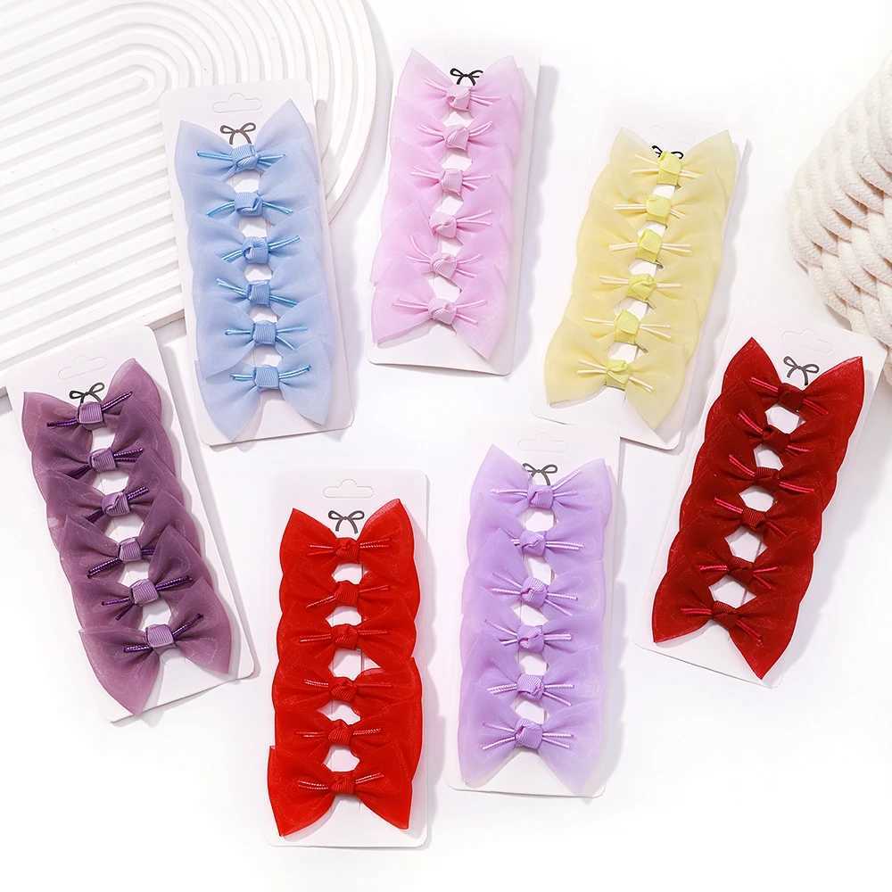 Hair Accessories 6Pcs Solid Color Bows Hair Clip for Girl Cloth Lace Sweet Hairpin Hairclips Gauze Jojo Bowkont Barrettes Baby Hair Accessories