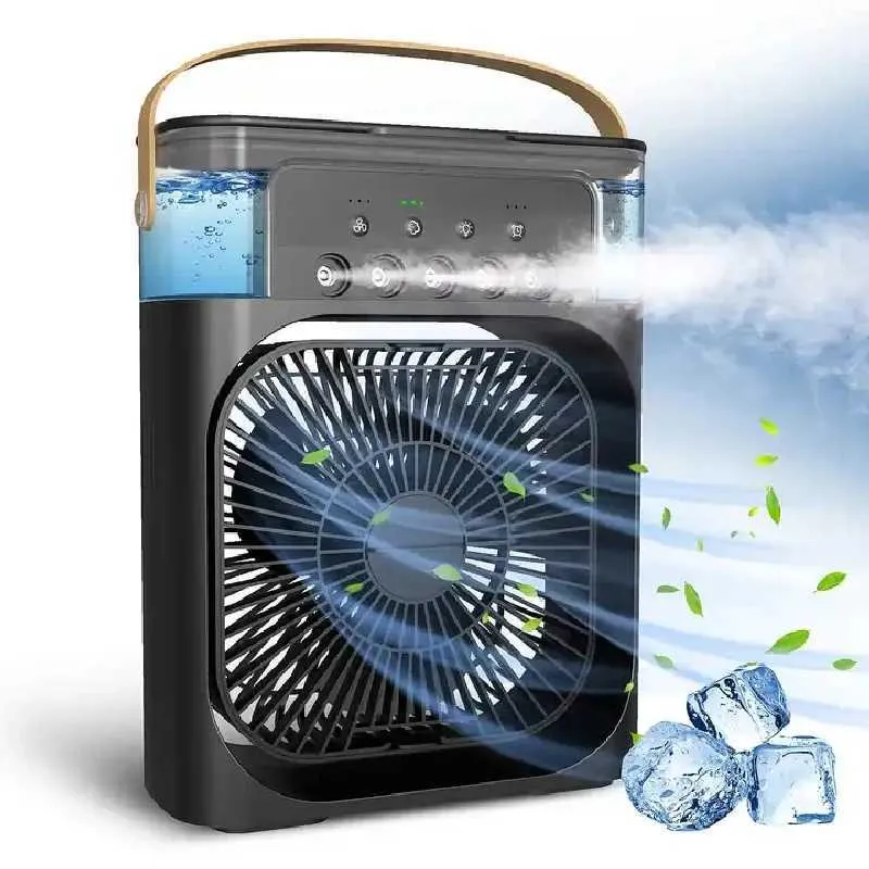 Electric Fans Electric Fan Mini Air Conditioner For Water Cooling In Portable Room Fan 5 Desktop USB Spray 7 Color LED Humidification Lamp