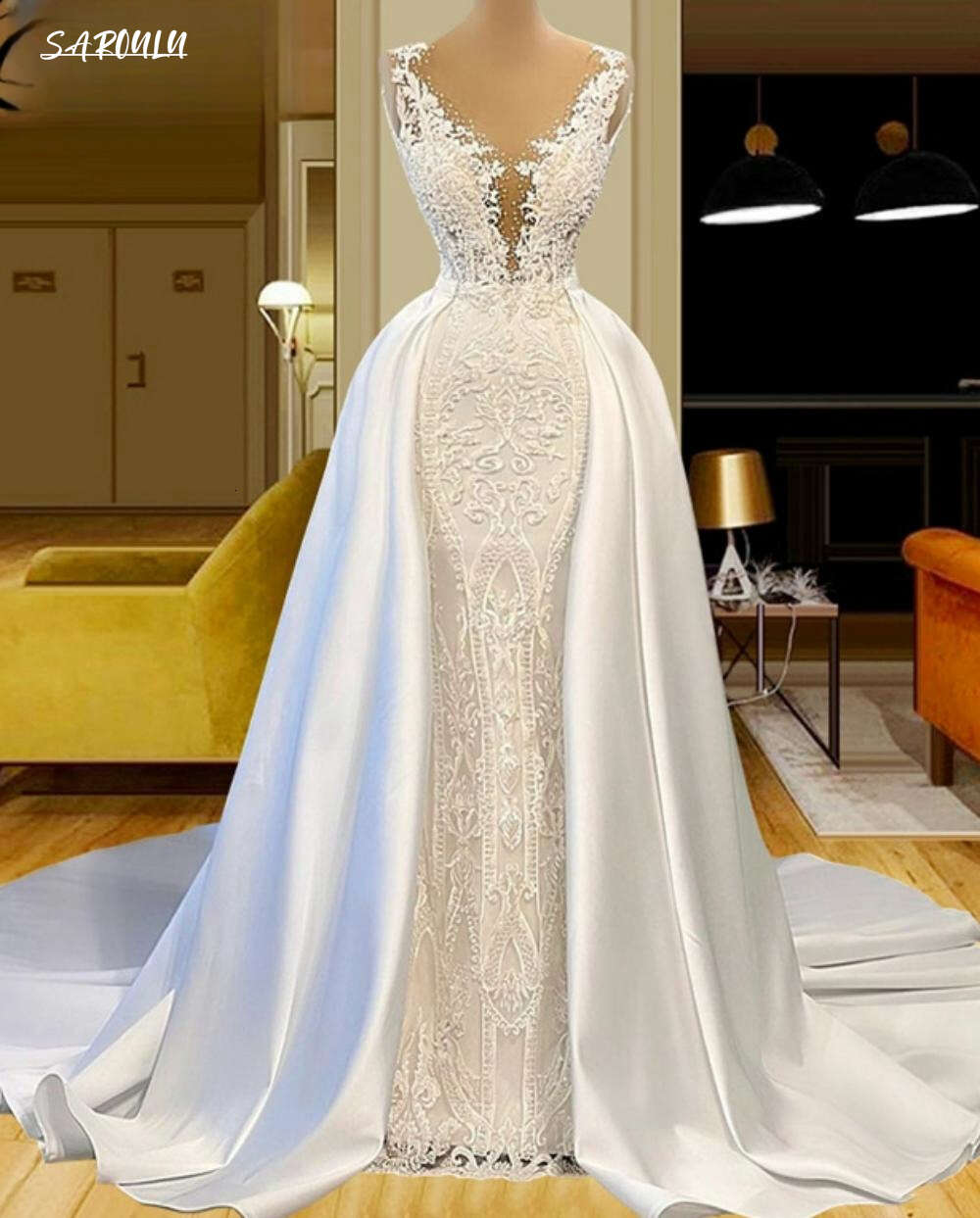 Sexy Deep V-neck Weeding Dress Vintage Trumpet Bride Robe Classic Graceful Floor-length Bridal Dresses Vestidos De Novia