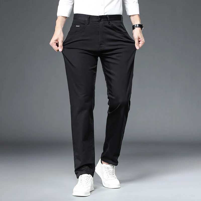 Men's Pants 2024 New 98%Cotton Casual Pants Men Solid color Business Fashion Slim Straight Fit Chinos Gray Autumn Winter Brand Trousers Male Y240